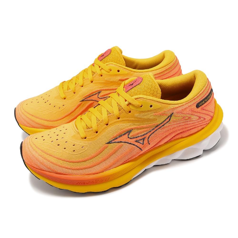 MIZUNO 美津濃   慢跑鞋 Wave Skyrise 5 男鞋 橘 黑 高回彈 反光 路跑 運動鞋 J1GC2409-02