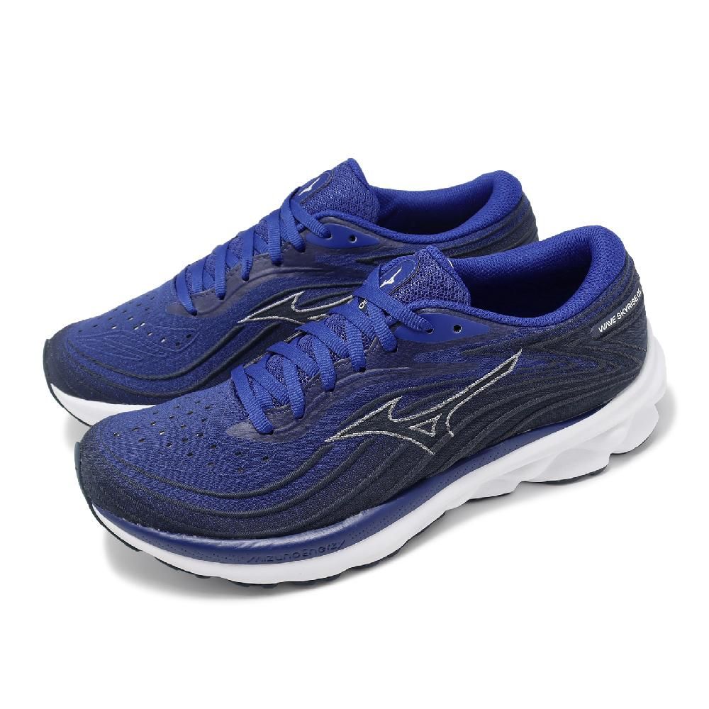 MIZUNO 美津濃   慢跑鞋 Wave Skyrise 5 Wide 男鞋 藍 黑 寬楦 高回彈 路跑 運動鞋 J1GC2423-03