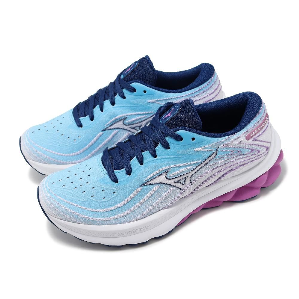 MIZUNO 美津濃   慢跑鞋 Wave Skyrise 5 女鞋 藍 紫 回彈 避震 路跑 運動鞋 J1GD2409-23