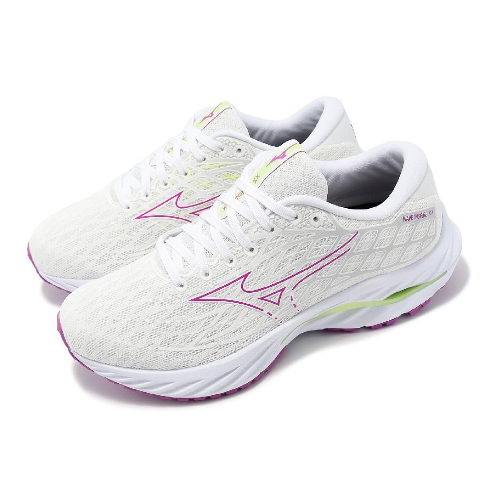 MIZUNO 美津濃   慢跑鞋 Wave Inspire 20 Super Wide 女鞋 超寬楦 白 紫 波浪片 J1GD2446-24