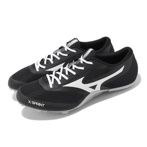 Mizuno 美津濃 田徑釘鞋 X Sprint 男鞋 黑 白 抓地 皮革 輕量 可拆釘 田徑 競速 U1GA2324-05
