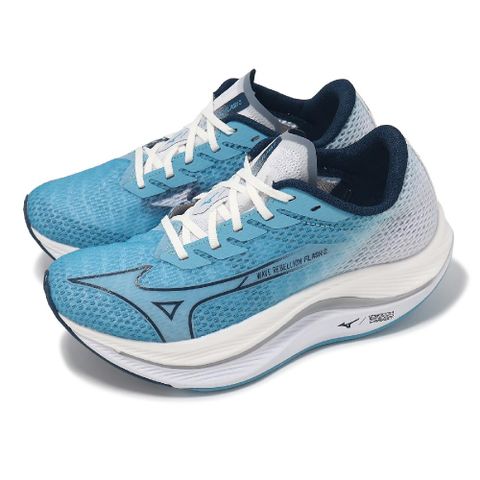 MIZUNO 美津濃 競速跑鞋 Wave Rebellion Flash 2 女鞋 白藍 雙層中底 波浪片 緩衝 J1GD2435-71