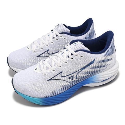 MIZUNO 美津濃 慢跑鞋 Wave Rider 28 男鞋 超寬楦 白 藍 波浪片 支撐 運動鞋 J1GC2404-01