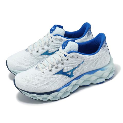 MIZUNO 美津濃 慢跑鞋 Wave Sky 8 男鞋 超寬楦 藍 緩衝 厚底 運動鞋 J1GC2411-01