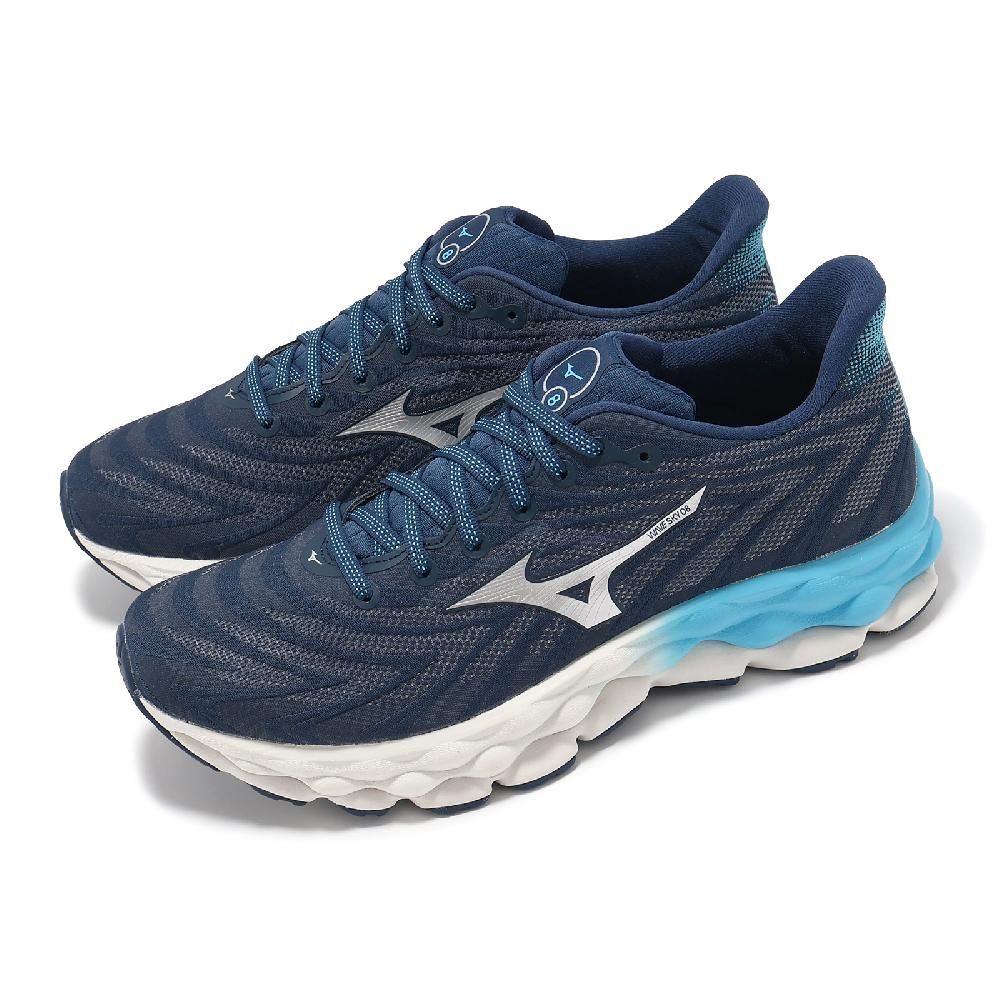 MIZUNO 美津濃   慢跑鞋 Wave Sky 8 男鞋 藍 白 緩衝 回彈 運動鞋 J1GC2402-05