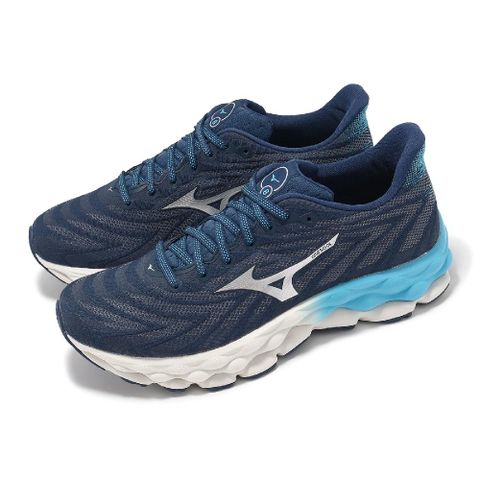 MIZUNO 美津濃 慢跑鞋 Wave Sky 8 男鞋 藍 白 緩衝 回彈 運動鞋 J1GC2402-05