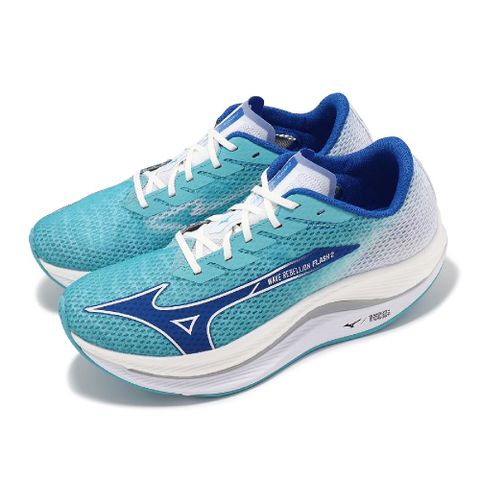 MIZUNO 美津濃 競速跑鞋 Wave Rebellion Flash 2 男鞋 藍白 雙層中底 波浪片 運動鞋 J1GC2435-51