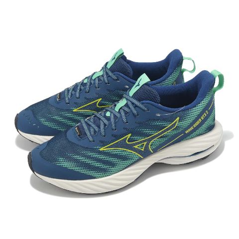 MIZUNO 美津濃 慢跑鞋 Wave Rider GTX 2 男鞋 藍綠 防水 支撐 波浪片 支撐 運動鞋 美津濃 J1GC2479-02