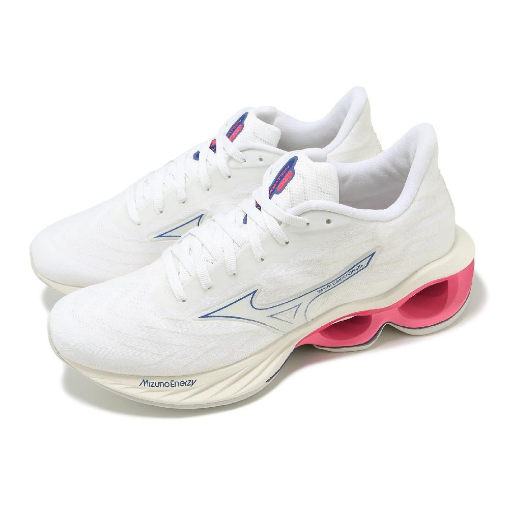 MIZUNO 美津濃 慢跑鞋 Wave Creation 25 女鞋 白 粉 透氣 回彈 路跑 運動鞋 J1GD2401-24