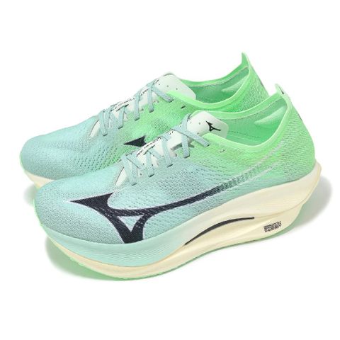 MIZUNO 美津濃 競速跑鞋 Wave Rebellion PRO Low 男鞋 綠 輕量 碳板 長距離 馬拉松 U1GD2540-01