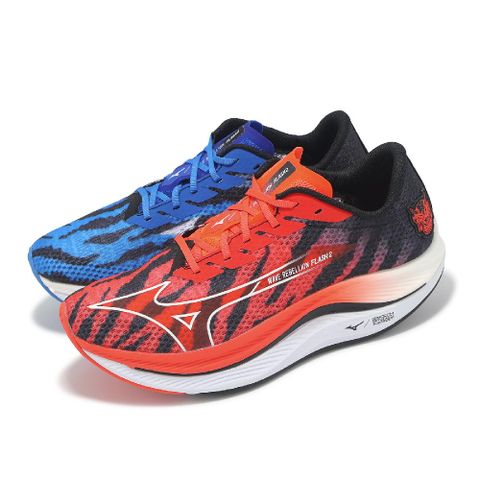 MIZUNO 美津濃 競速跑鞋 Wave Rebellion Flash 2 男鞋 藍紅 鴛鴦 緩衝 輕量 運動鞋 J1GC2417-01