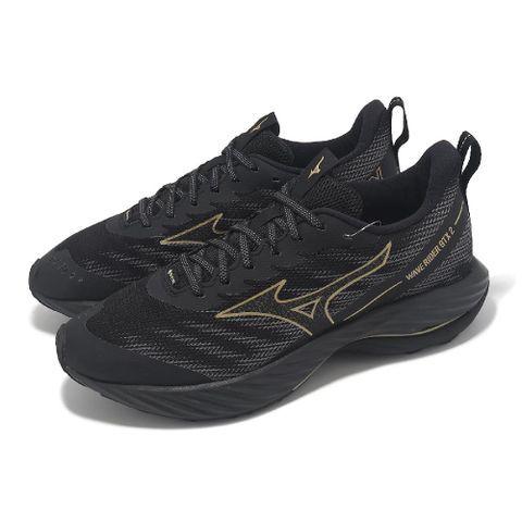 MIZUNO 美津濃 慢跑鞋 Wave Rider GTX 2 2E 男鞋 寬楦 黑 金 防水 波浪片 運動鞋 J1GC2480-01