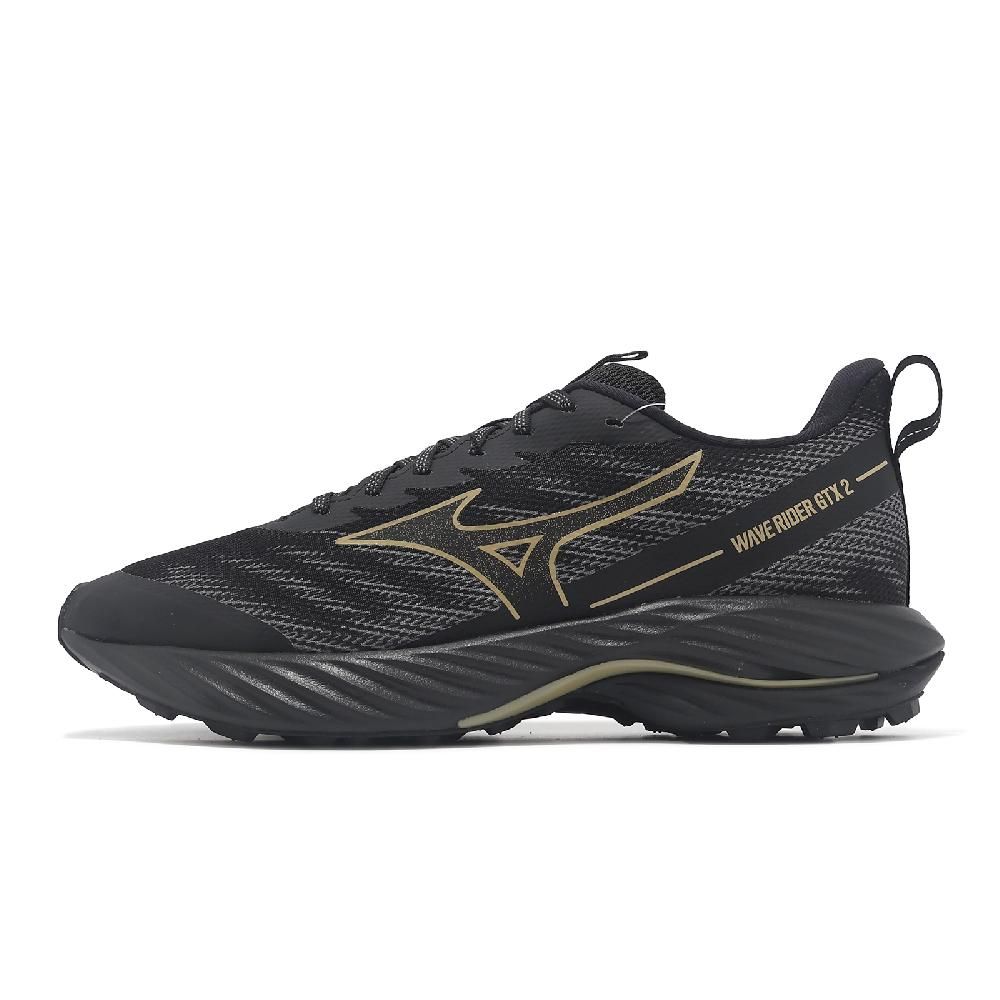 MIZUNO 美津濃 慢跑鞋 Wave Rider GTX 2 2E 男鞋 寬楦 黑 金 防水 波浪片 運動鞋 J1GC2480-01