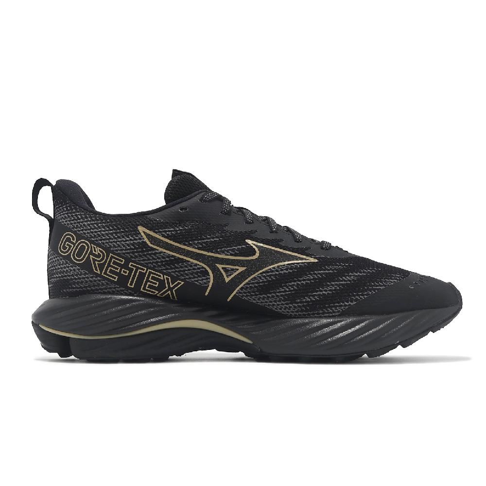MIZUNO 美津濃 慢跑鞋 Wave Rider GTX 2 2E 男鞋 寬楦 黑 金 防水 波浪片 運動鞋 J1GC2480-01