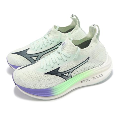 MIZUNO 美津濃 慢跑鞋 Neo Zen 女鞋 綠 紫 針織 襪套 緩衝 路跑 運動鞋 J1GD2586-21