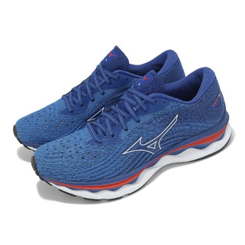 MIZUNO 美津濃 慢跑鞋 Wave Sky 6 男鞋 深藍 白 緩衝 回彈 運動鞋 美津濃 J1GC2202-06