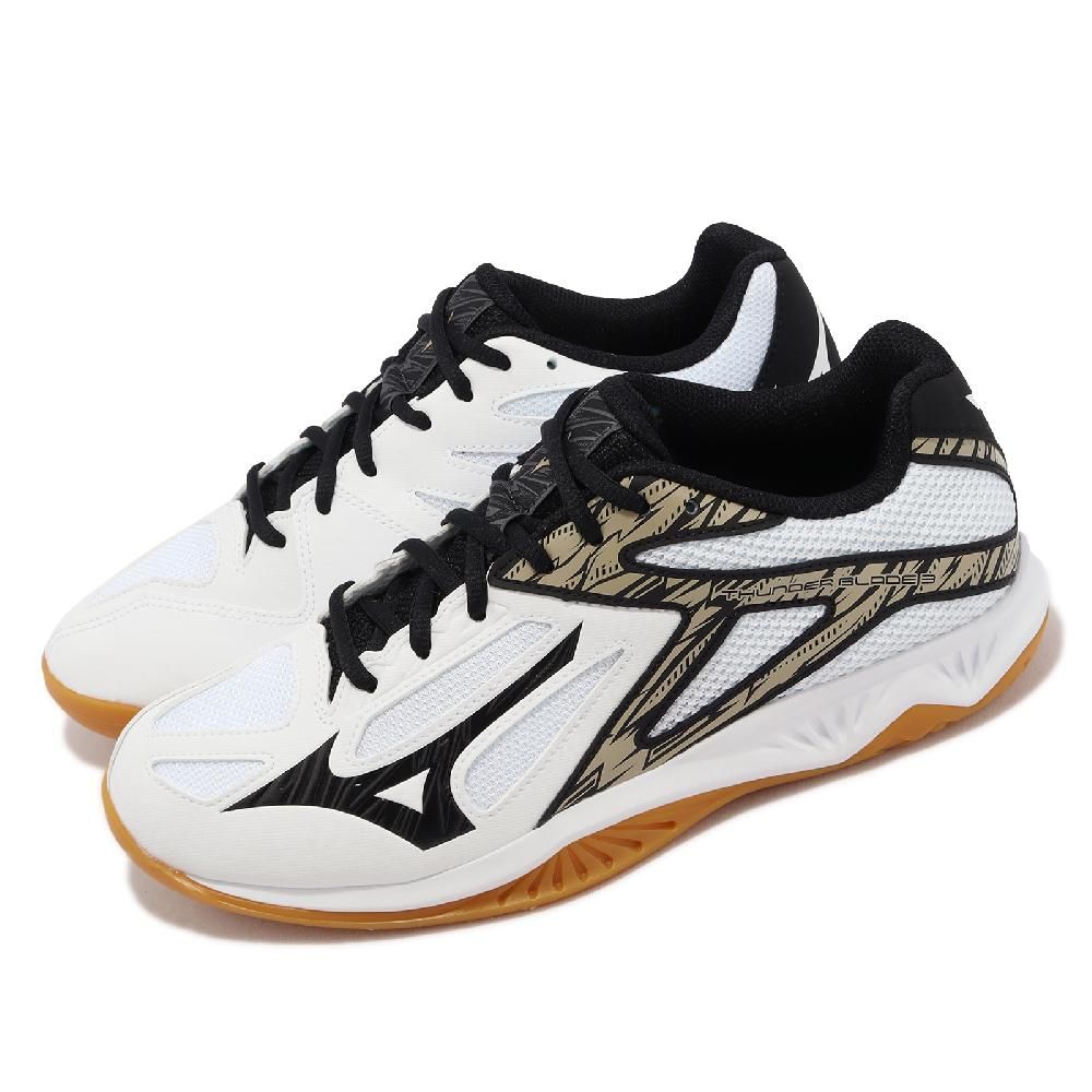 MIZUNO 美津濃  排球鞋 Thunder Blade 3 男鞋 白 黑 膠底 羽桌球 室內運動鞋  V1GA2170-09