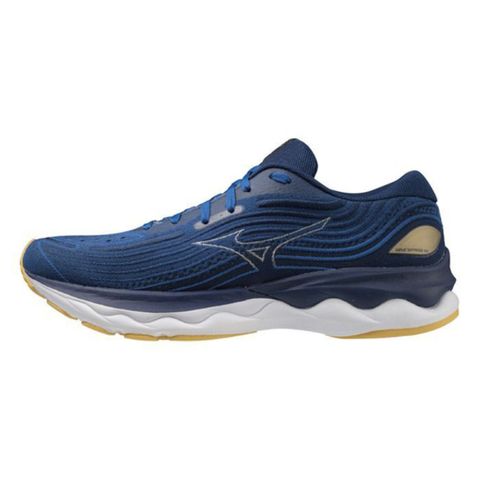 MIZUNO 美津濃 Wave Skyrise 4 [J1GC230903] 男 慢跑鞋 運動 路跑 穩定 緩震 舒適 深藍 黃