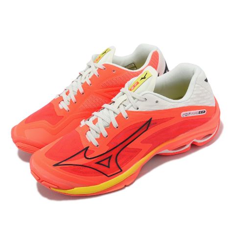 Mizuno 美津濃 排球鞋 Wave Lightning Z7 男鞋 橘紅 白 緩震 羽桌球鞋 V1GA2200-02