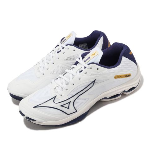 Mizuno 美津濃 排球鞋 Wave Lightning Z7 男鞋 白 藍 緩震 羽桌球鞋 V1GA2200-43