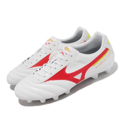 MIZUNO 美津濃 足球鞋 Morelia II Club 男鞋 白 紅 皮革 膠釘 草皮 戶外場地適用 P1GA2316-64