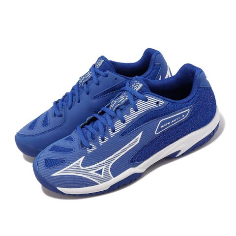 MIZUNO 美津濃 羽球鞋 Gate Sky Plus 3 寬楦 男鞋 藍 白 入門款 排球 桌球 71GA2340-26