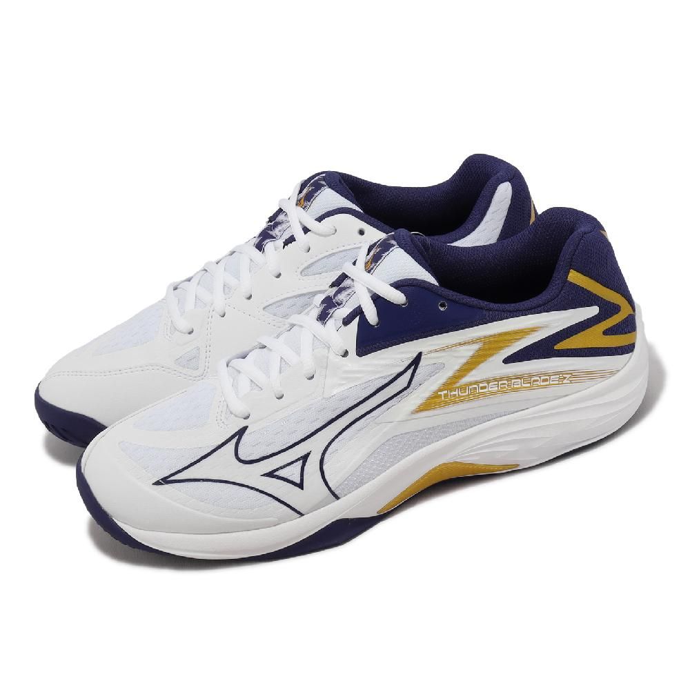 MIZUNO 美津濃   排球鞋 Thunder Blade Z 男鞋 白 海軍藍 金 室內運動 羽桌球 入門款 V1GA2370-43