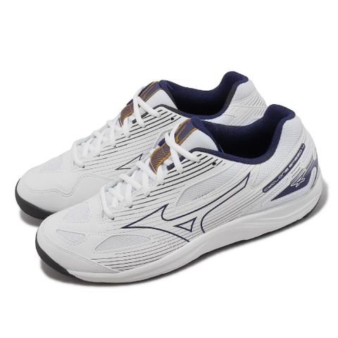 Mizuno 美津濃 排球鞋 Cyclone Speed 4 男鞋 白 海軍藍 緩震 羽桌球鞋 V1GA2380-43