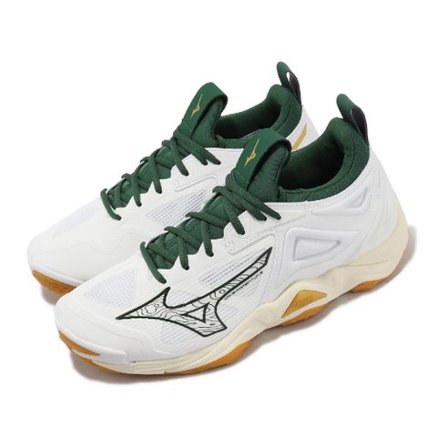 Mizuno 美津濃 排球鞋 Wave Momentum 3 男鞋 白 綠 羽球鞋 緩衝 室內運動 V1GA2312-44