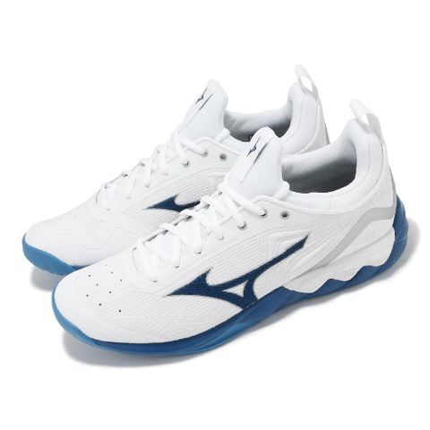 Mizuno 美津濃 排球鞋 Wave Luminous 2 男鞋 白 藍 襪套式 緩衝 抓地 室內運動 V1GA2120-86