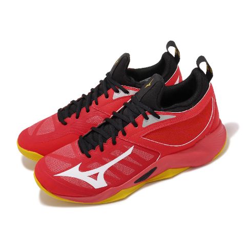Mizuno 美津濃 排球鞋 Wave Dimension 男鞋 紅 黑 橘 襪套式 緩衝 輕量 室內運動 運動鞋 V1GA2240-02