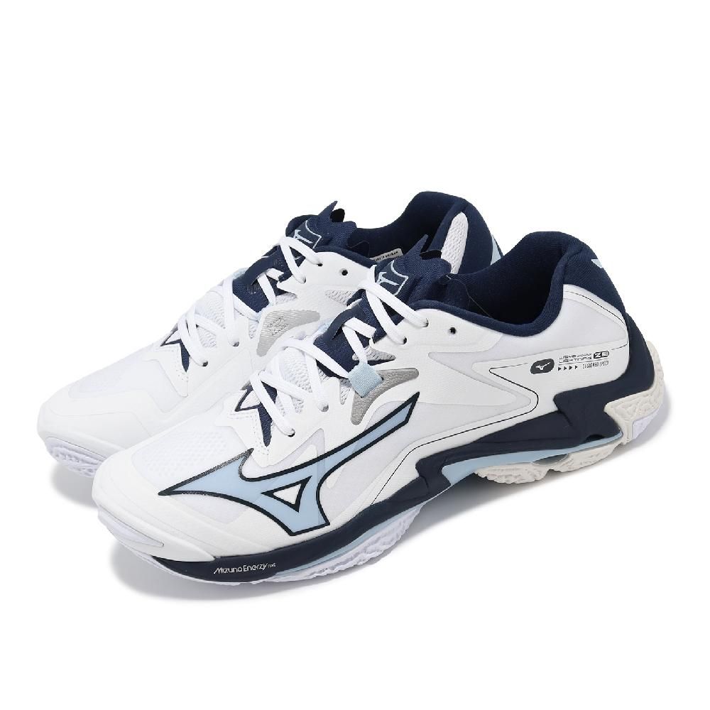 MIZUNO 美津濃   排球鞋 Wave Lightning Z8 男鞋 白 藍 緩震 羽球 桌球 低筒 V1GA2400-53