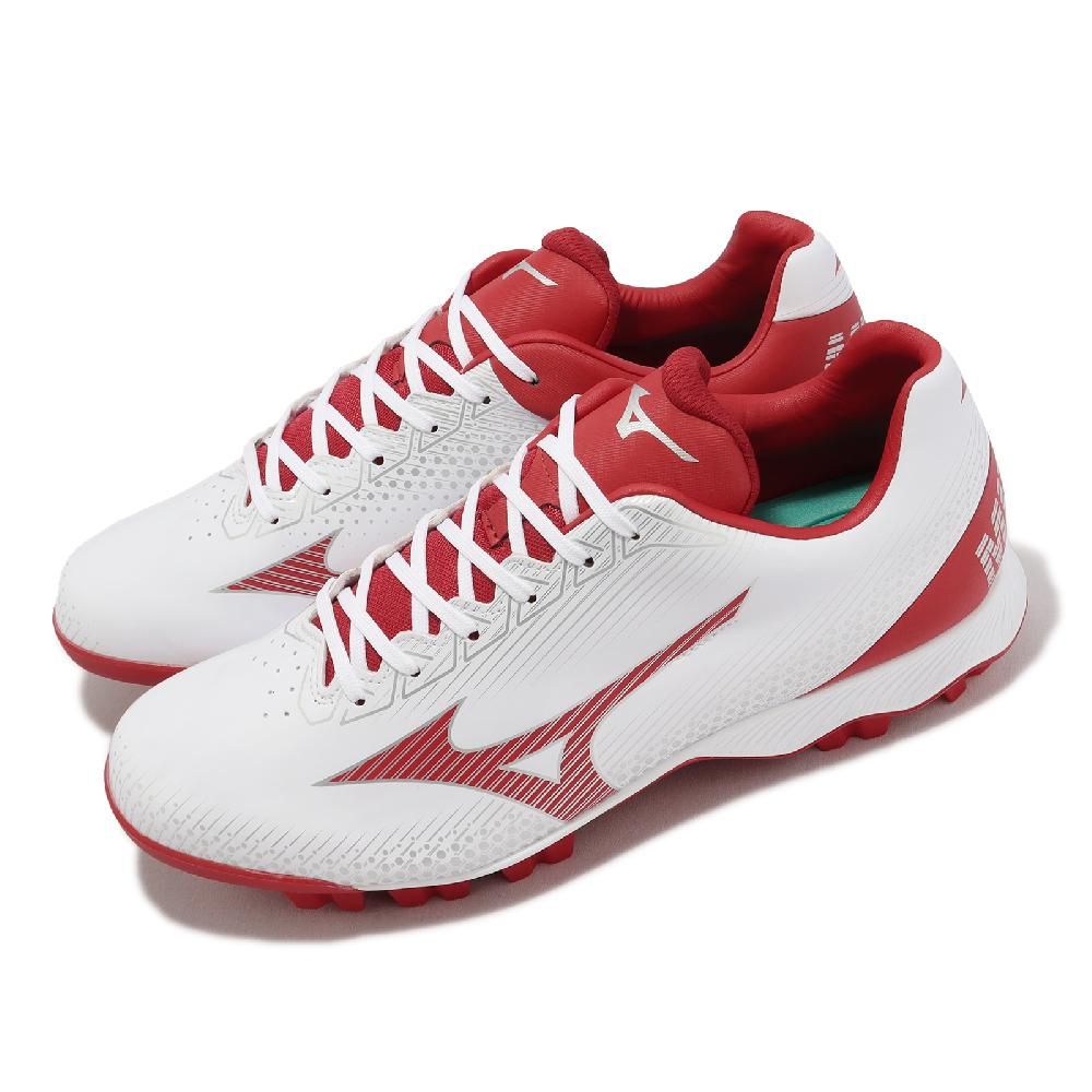 MIZUNO 美津濃   棒壘球鞋 Wave Lightrevo 寬楦 男鞋 白 紅 皮革 釘鞋 膠釘 11GP2221-62