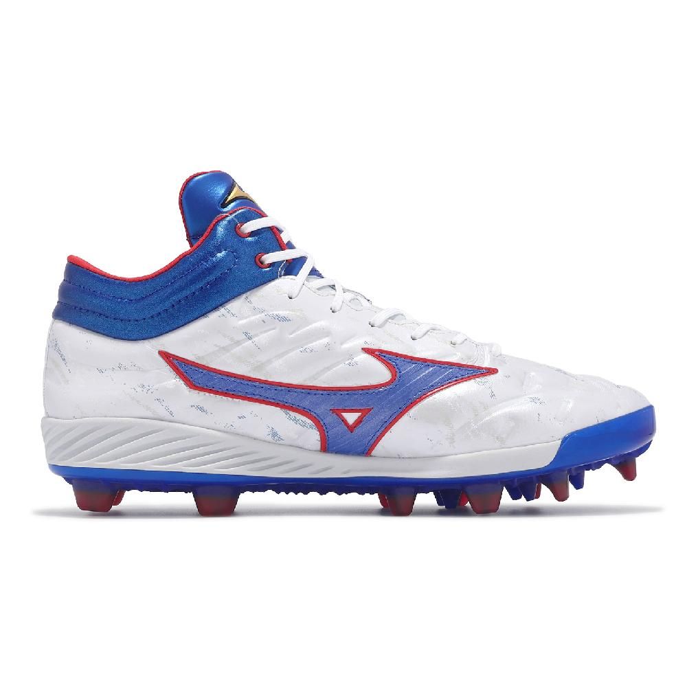 MIZUNO 美津濃   棒壘球鞋 Cushionrevo Pro Mid TPU 男鞋 白藍 皮革 中筒 運動鞋 11GP2435-65