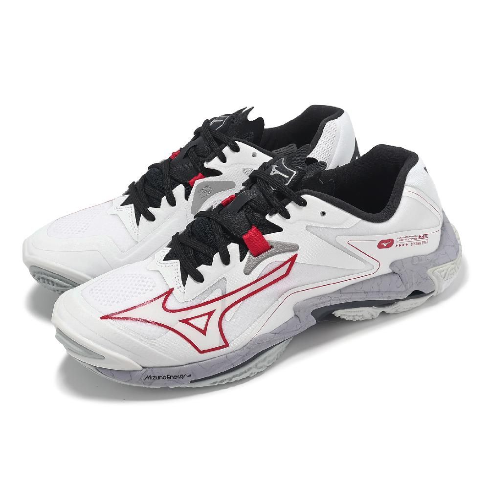 MIZUNO 美津濃   排球鞋 Wave Lightning Z8 男鞋 白 紅 灰 輕量 抓地 室內運動 羽排鞋 V1GA2400-96