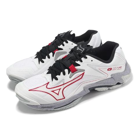 MIZUNO 美津濃 排球鞋 Wave Lightning Z8 男鞋 白 紅 灰 輕量 抓地 室內運動 羽排鞋 V1GA2400-96