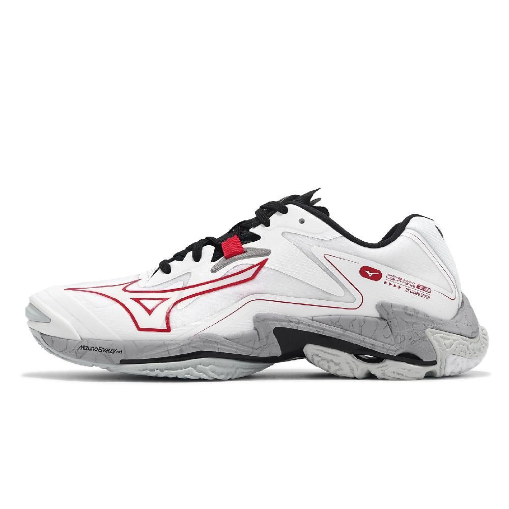 MIZUNO 美津濃   排球鞋 Wave Lightning Z8 男鞋 白 紅 灰 輕量 抓地 室內運動 羽排鞋 V1GA2400-96