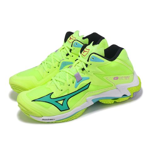 MIZUNO 美津濃 排球鞋 Wave Lightning Z8 Mid 男鞋 螢光綠 藍 中筒 室內運動 羽排鞋 V1GA2405-11