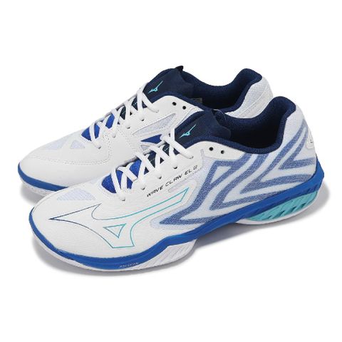 MIZUNO 美津濃 羽球鞋 Wave Claw EL 2 男鞋 寬楦 白 藍 緩衝 止滑 室內運動 運動鞋 71GA2280-52