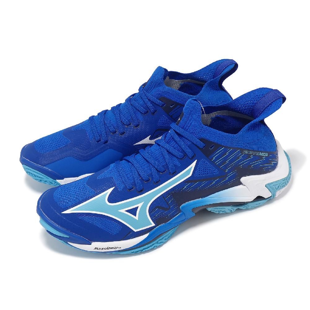 MIZUNO 美津濃   排球鞋 Wave Lightning Neo 3 男鞋 藍白 MUGEN PACK 室內運動 V1GA2402-01