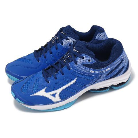 MIZUNO 美津濃 排球鞋 Wave Voltage 2 男鞋 藍 白 波浪片 室內運動 羽排鞋 V1GA2460-01