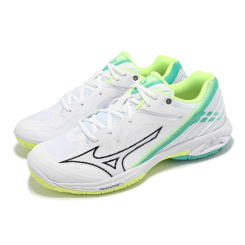 MIZUNO 美津濃   羽球鞋 Wave Claw 3 男鞋 寬楦 白 綠 緩衝 止滑 室內運動 運動鞋 71GA2443-22