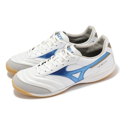 MIZUNO 美津濃 足球鞋 Morelia Sala Pro In 男鞋 白 藍 膠底 室內足球 運動鞋 Q1GA2413-25