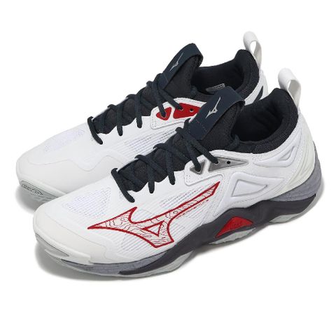 MIZUNO 美津濃 排球鞋 Wave Momentum 3 男鞋 白 紅 襪套 緩衝 室內運動 羽排鞋 V1GA2312-96