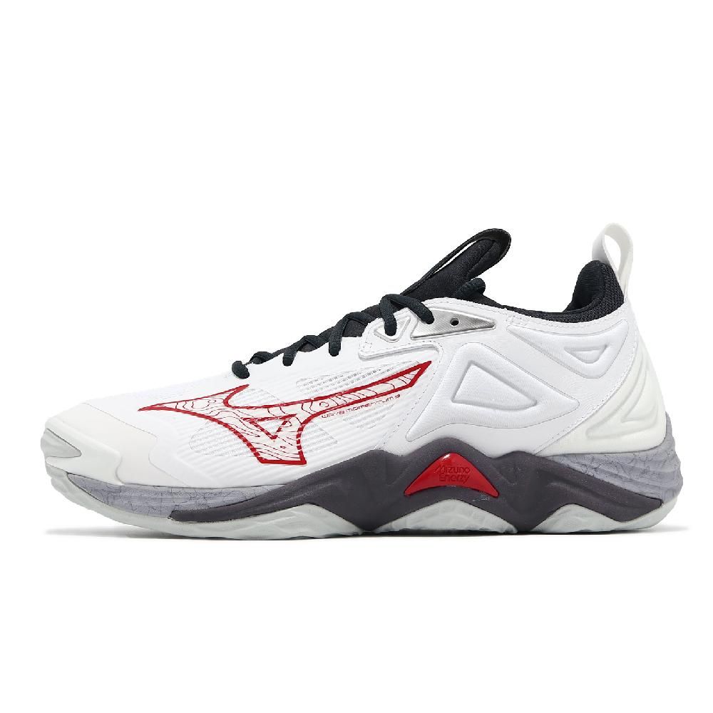 MIZUNO 美津濃   排球鞋 Wave Momentum 3 男鞋 白 紅 襪套 緩衝 室內運動 羽排鞋 V1GA2312-96