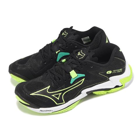 MIZUNO 美津濃 排球鞋 Wave Lightning Z8 男鞋 黑 綠 輕量 抓地 室內運動 羽排鞋 V1GA2400-12