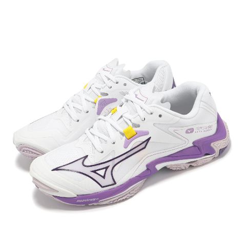 MIZUNO 美津濃 排球鞋 Wave Lightning Z8 女鞋 白 紫 輕量 止滑 室內運動 羽排鞋  V1GC2400-10