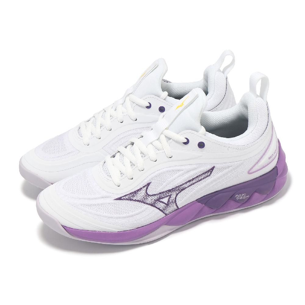 MIZUNO 美津濃   排球鞋 Wave Luminous 3 女鞋 白 紫 襪套 緩衝 室內運動 羽排鞋 V1GC2420-35