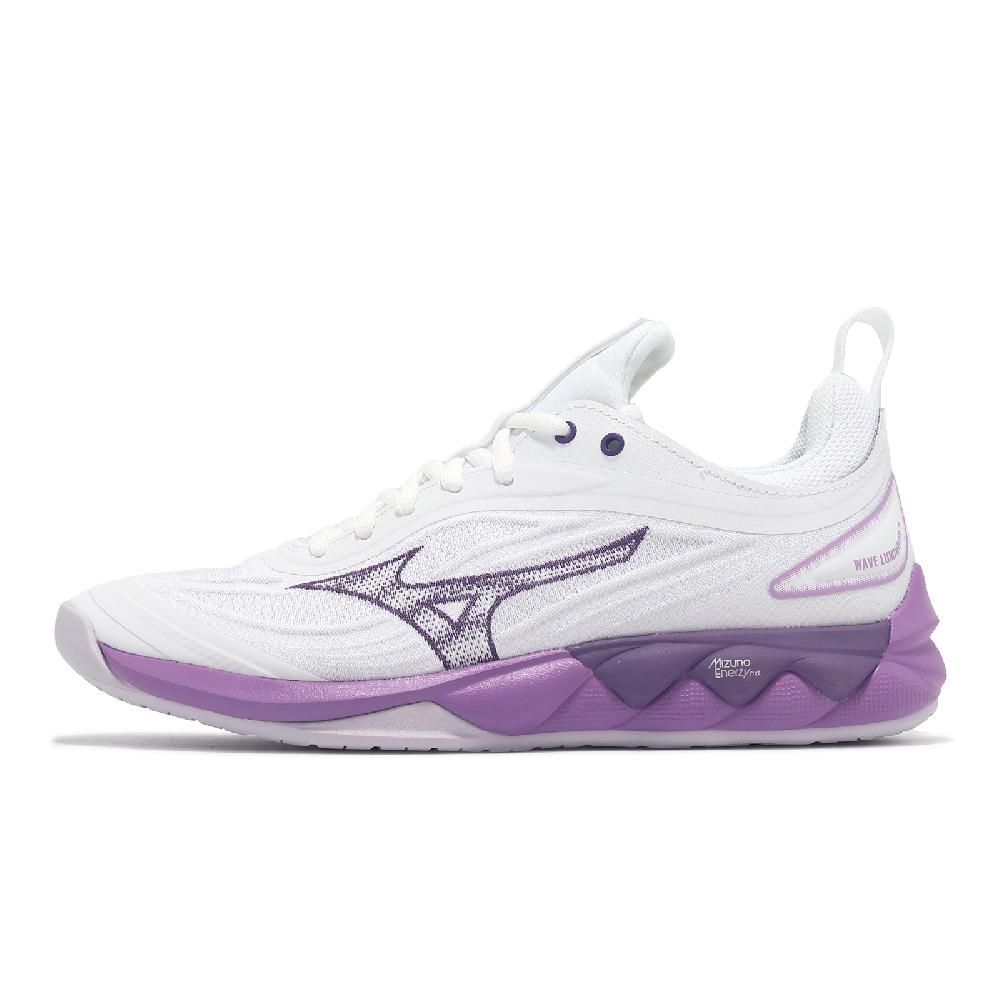 MIZUNO 美津濃   排球鞋 Wave Luminous 3 女鞋 白 紫 襪套 緩衝 室內運動 羽排鞋 V1GC2420-35