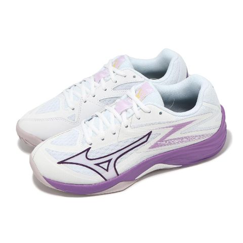 MIZUNO 美津濃 排球鞋 Thunder Blade Z 女鞋 白 紫 入門款 室內運動 羽排鞋 V1GC2370-10